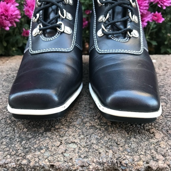TIMBERLAND Hill Wedge Ankle Boots Size 5.5 Leather lace-up Black with White trim - Picture 9 of 16